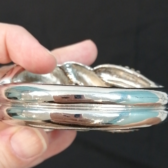 Crystal Bling Encrusted Chunky Silver Bracelet Cuff - Picture 7 of 11